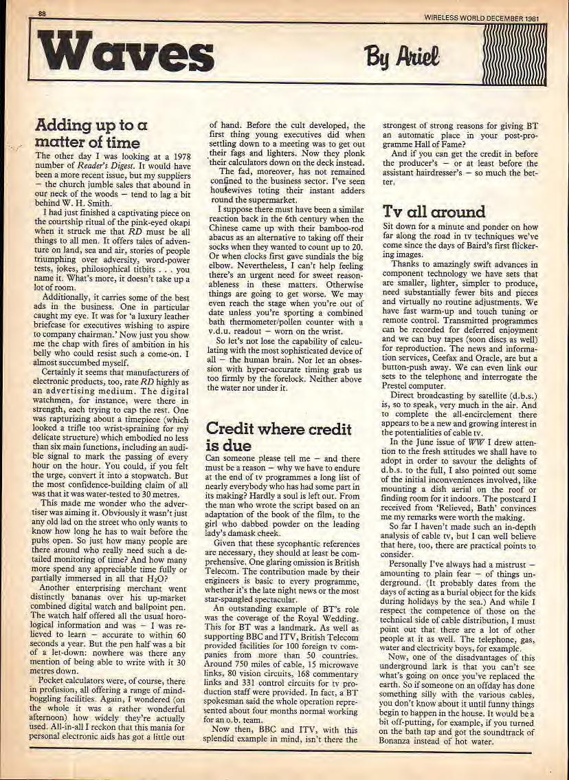 WRELESS WORLD DECEMBER 98 Adding up to a matter of time The other day was looking at a 978 number of Reader's Digest t would have been a more recent issue, but my suppliers - the church jumble sales