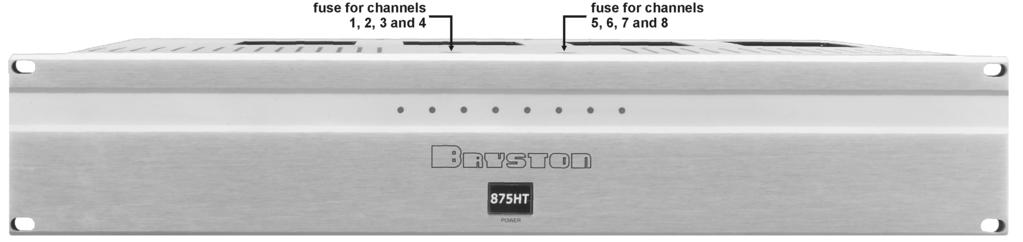 875HT EIGHT CHANNEL POWER AMPLIFIER FRONT PANEL FRONT PANEL OF 875HT-Silver: POWER switch The front panel label '875HT POWER is a switch used to apply or remove A/C line power to the 875 soft start