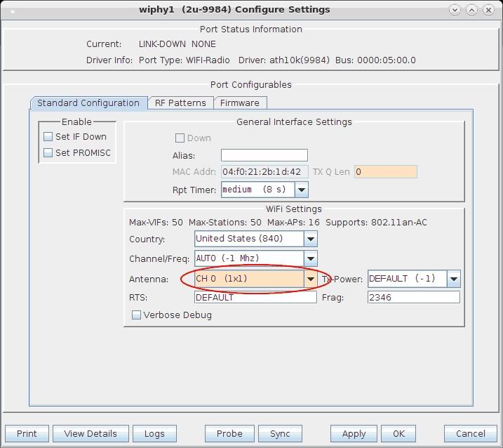 B. Select the wiphy1 interface, and click Modify. Configure the radio for 1x1 MIMO and click Apply. C. For both wiphy0 and wiphy1 ensure that the firmware is configured properly for MU-MIMO.