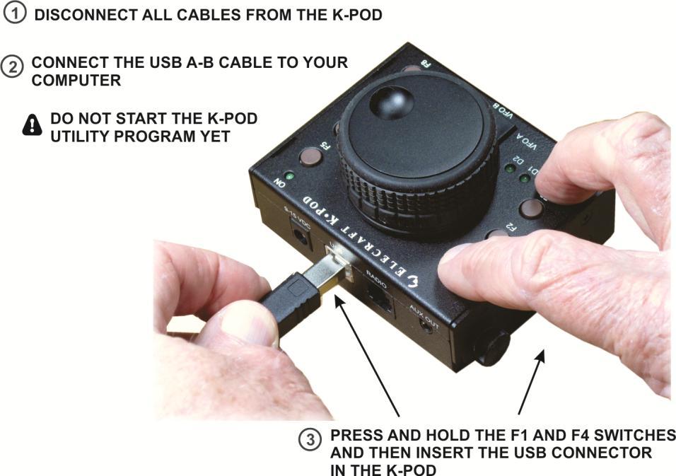 Connecting the K-Pod To your Computer Be sure you have the K-Pod Utility program installed on your computer, but do not run the Utility Program until instructed to do so. Figure 3.