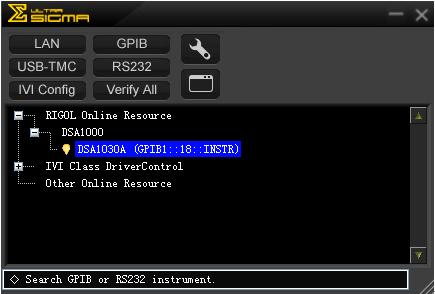 Remote Control RIGOL 5. View the resource Click OK and back to the main interface of Ultra Sigma.