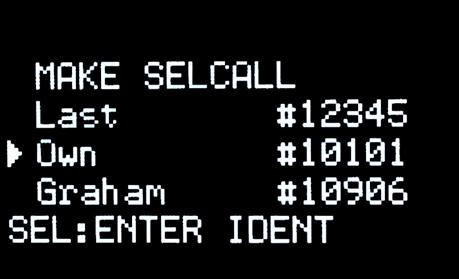 Use the or keys to scroll down to an empty SelCall memory then press MENU [SEL:EDIT]. The Edit Contact screen is displayed and the SelCall number is automatically inserted into the contact.