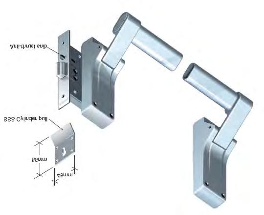 Panic Bolts Part No. F06 Mortise panic actuator Classification: 3 7 6 B 1 3 2 2 A A Surface mounted panic latch actuator with euro profile mortise nightlatch to BSEN 1125 C.E.N Compliant and C.E. marked Fire tested to BSEN 1634.