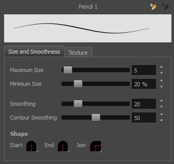 Harmony 14 Paint - Reference Guide Tool Name Maximum Size Minimum Size Smoothing Contour Smoothing Description Defines the maximum size of your drawing tool.