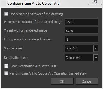 Harmony 14 Paint - Reference Guide Configure Line Art to Colour Art Dialog Box The Configure Line Art to Colour Art dialog box lets you modify settings for the Line Art and Colour Art layers.