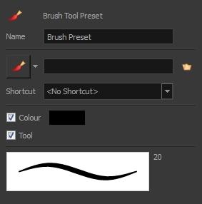 Harmony 14 Paint - Reference Guide New Tool Preset Dialog Box The New Tool Preset dialog box lets you create new tool presets and manage them.
