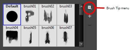 Chapter 3: Tools Properties Brush Tool Properties (Bitmap) Brush Tip Library This is where you select the shape of the brush tip. By default it is round.