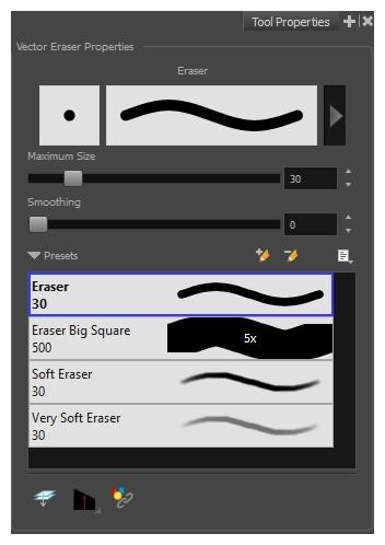 Harmony 14 Paint - Reference Guide Eraser Tool Properties When you're drawing on vector layer and you select the Eraser Tool Properties view.