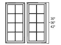 30 and 36 high cabinets will have 6 panes while 42 high cabinets will have 8.