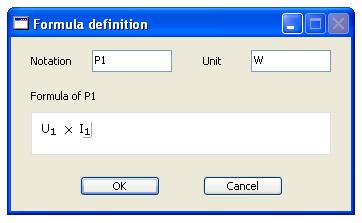 Elec window. - Click this button to show formulas list. Formulas list Formulas example - Click button + to add a new formula. - Click a formula to select it. - Double click a formula to modify it.