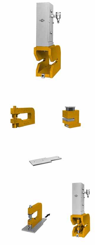 PNEUMATIC TABLE PRESSES Pneumatic table presses Punching units 100 104 + 624-2080 Suitable tool units 2) Cylinder force 80 kn Notch units 600-063 L/R 601-050 L/R + Exchange plate has to be ordered