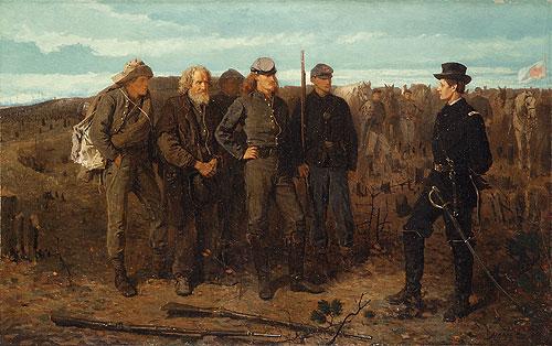 Prisoners from the Front. It recounts an event that actually happened. A Union Officer (Brigadier General Barlow) captured several Confederate Officers on June 21, 1864.