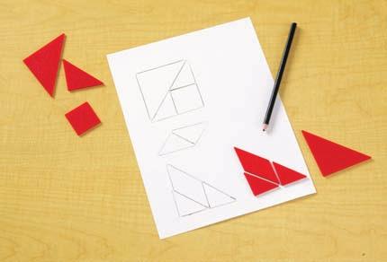 Instruct children to use Tangram pieces to build a square.