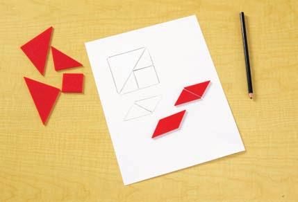 Instruct children to use Tangram pieces to build a parallelogram.