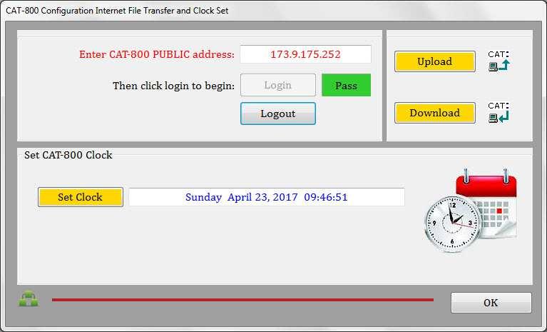CAT-800 Configuration File Internet Transfer / Clock Set If the CAT-800 is at a remote location you can transfer your configuration file through the Internet.