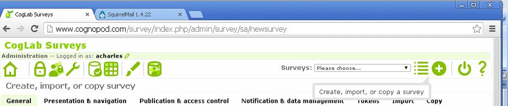 Creating a Survey on LimeSurvey First you need to go to: http://cognopod.com/survey/index.