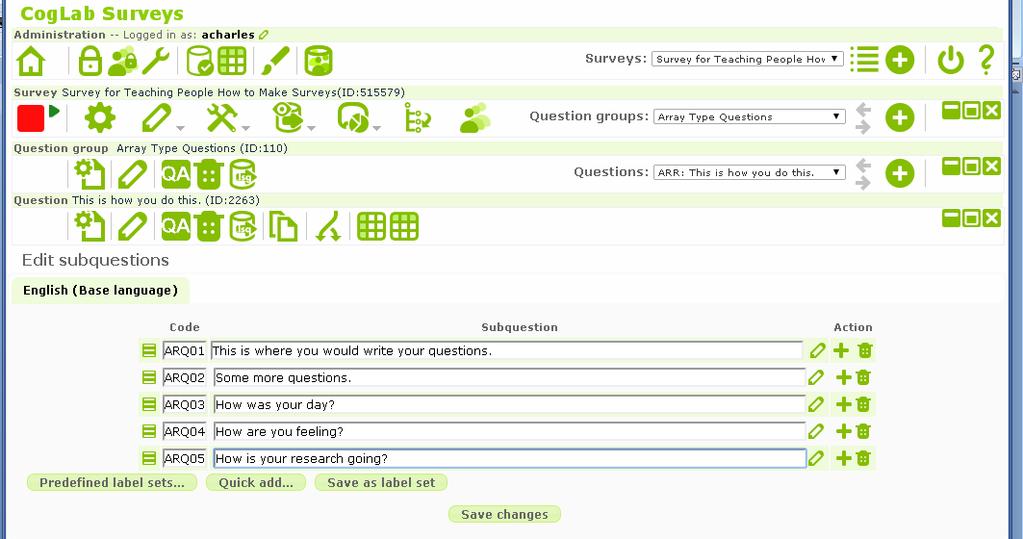 This will bring you to this screen where you would again fill out the appropriate boxes with your questions. A sample is given below. If you need to add more questions just click this button.