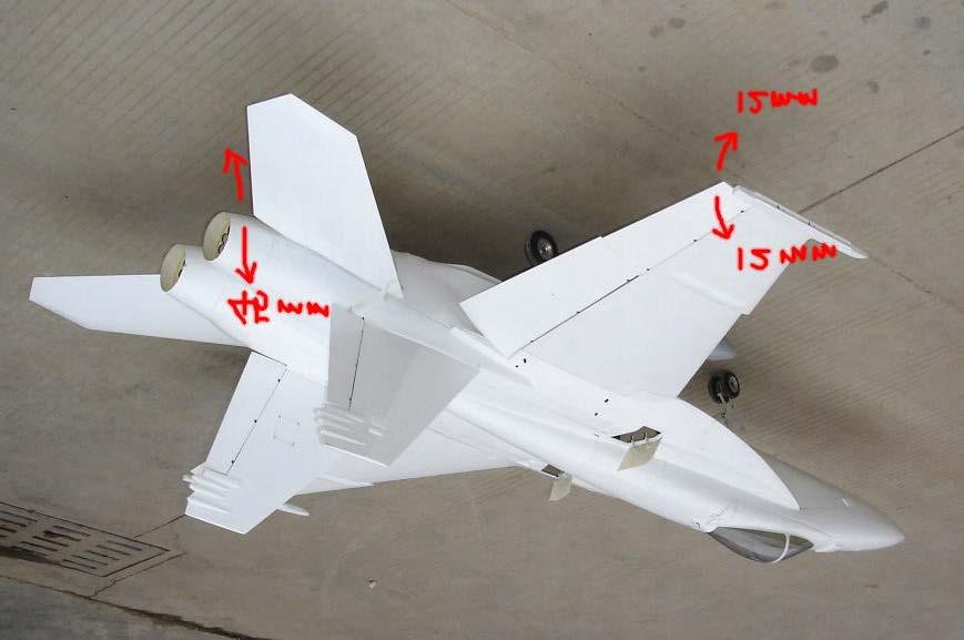 set-up ailerons function for up / down movement for each to between 12 mm ~ 16 mm