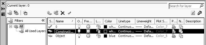 Create two new layers with the following settings: Layer Color Linetype Construction White Continuous Object Blue Continuous 4.
