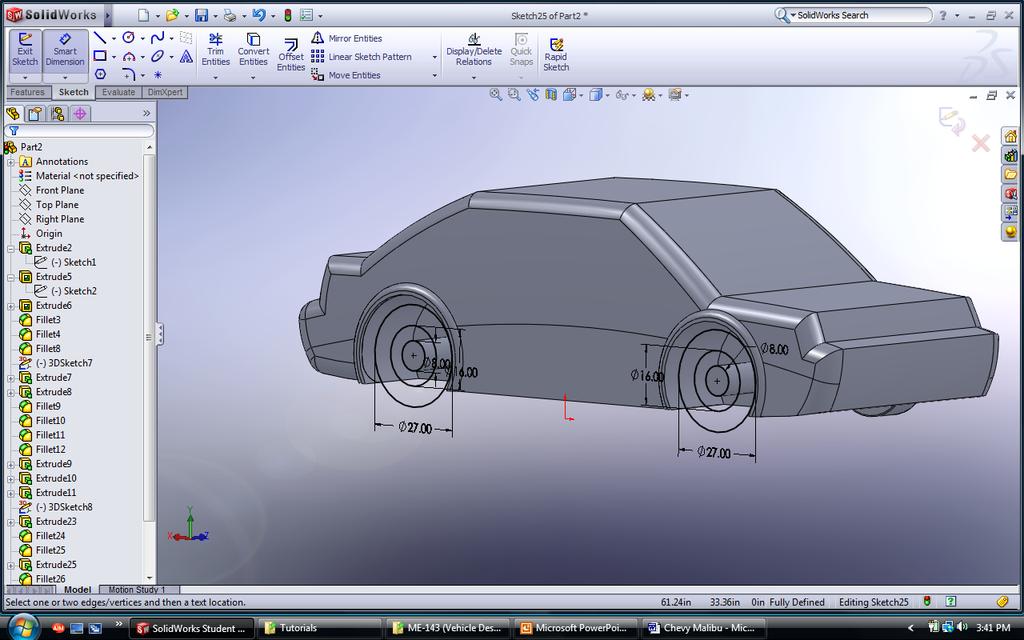 STEP # 14: Drawing the Wheels Clicking on the front surface area of the wheel shafts, then draw three