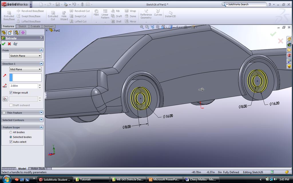 Now redraw the circles from the end of the drive shafts again, this time just the 8.