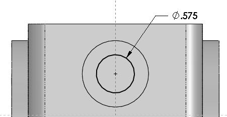 42. - Start drawing the circle at the center of the boss to automatically capture a concentric relation with the boss and dimension it 0.575 diameter.
