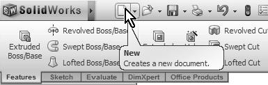 1. - The first thing we need to do after opening SolidWorks, is to make a New Part file. Go to the New document icon in the main toolbar and select it. 2.