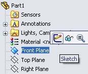 Beginner Part 2: Sketching Beginner Part 2: Sketching Sketch is the base of your part, it s a good practice to master sketching in SolidWorks... 1. Click New, click Part, OK. 2. Click Front Plane, insert sketch on plane by click Sketch.