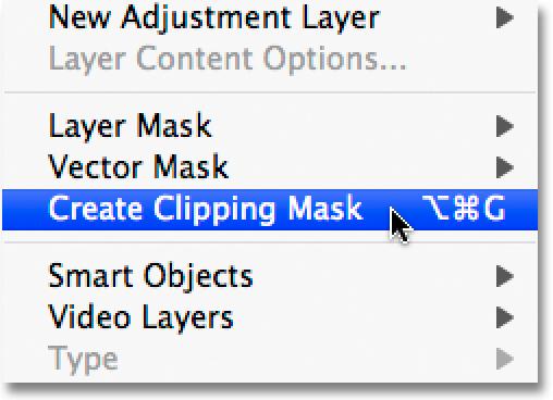 Step 28: Create A Clipping Mask Once you have the photo moved into position, go up to the Layer menu at the top of the screen and choose Create Clipping Mask, or press Ctrl+Alt+G (Win) /