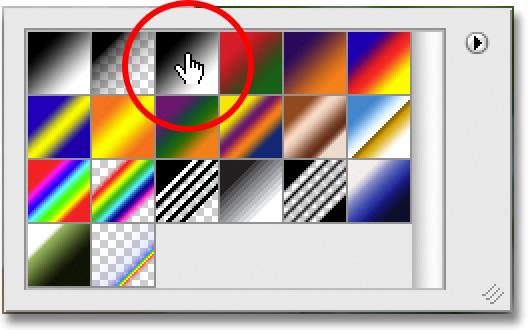 Step 7: Choose The Black to White Gradient With the Gradient Tool selected, right-click (Win) / Control-click (Mac) anywhere inside the document to quickly bring up the Gradient Picker, then click on