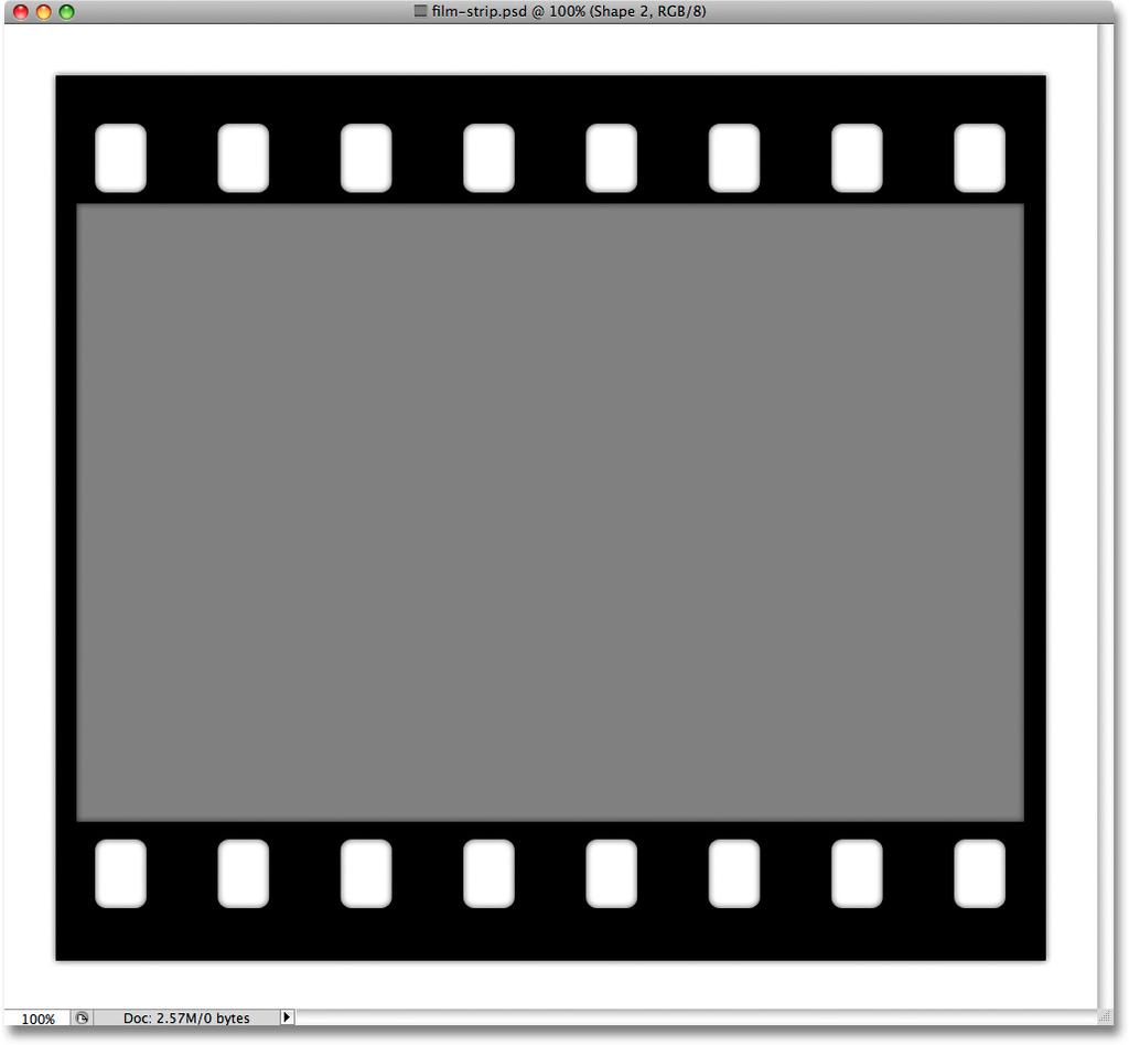 Step 9: Open The Film Strip Document Open the film strip document that we created back in part one of the tutorial: The film strip photo frame was created in the first part of the tutorial.