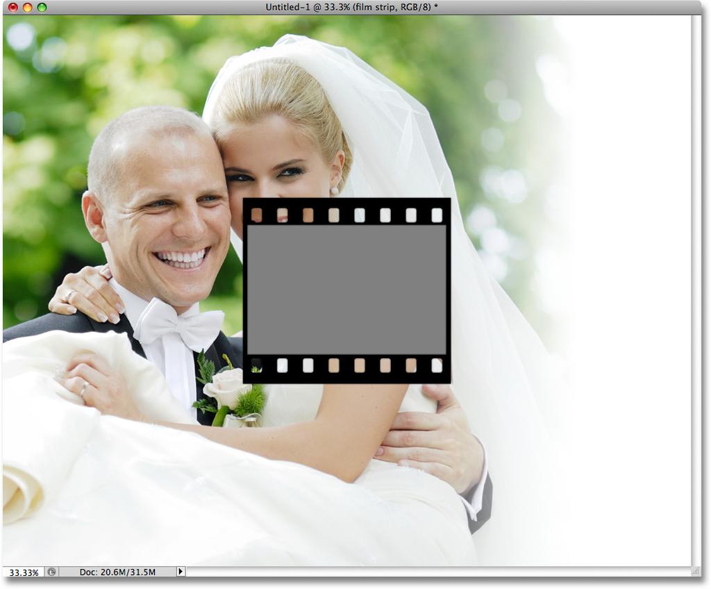 the photo collage document window: Drag the film strip layer group into the photo collage document.
