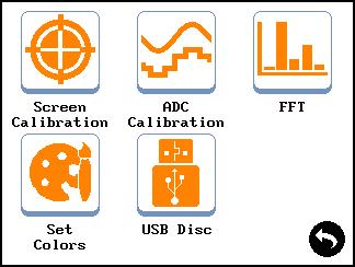 Screen Calibration: Calibration of touch panel ADC Calibration: Calibration of the sampling circuit FFT: Settings