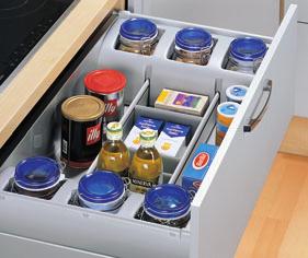 Space perfectly organized Side rack plus jars for pan drawers Store loose groceries in