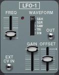List of Modules LFO-1 / LFO-2 (LOW FREQUENCY OSCILLATOR) FREQ EXT CV IN jack WAVE FORM GAIN OFFSET OUT jack Specifies the speed of modulation.