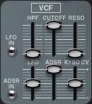 List of Modules VCF (VOLTAGE CONTROLLED FILTER) Corresponding controllers HPF CUTOFF RESO LFO ADSR KYBD CV LFO IN jack ADSR IN jack Specifies the cutoff frequency of the high-pass filter.
