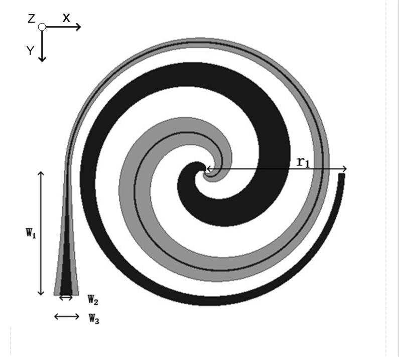 Progress In Electromagnetics Research Letters, Vol. 45, 2014 47 Figure 2. The geometry of the proposed antenna. Metal on the front side (black) and metal on the back side (gray).