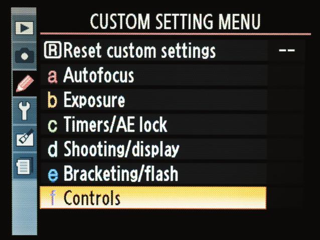 SETTING UP THE AE-L BUTTON A 1. Press the Menu button and then navigate to the custom menu section (A). 2. Locate custom menu F and then press the OK button. 3.