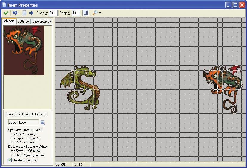 22 CHAPTER 2 YOUR FIRST GAME: DEVILISHLY EASY Figure 2-16. The room with the dragon and the boss looks like this. Our very first version of the game is now ready.