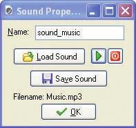 The Sound Properties form allows you to load, preview, and save sound files. Figure 2-31. This sound action loops the background music.