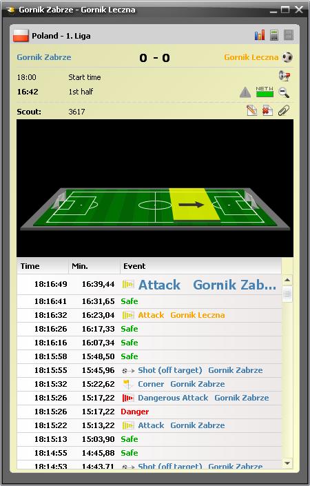 In the animated soccer field mode the events are visualized. Fig.