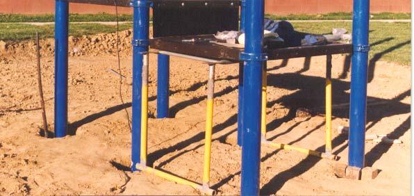Blocks stabilize the posts while table stabilizes the deck.