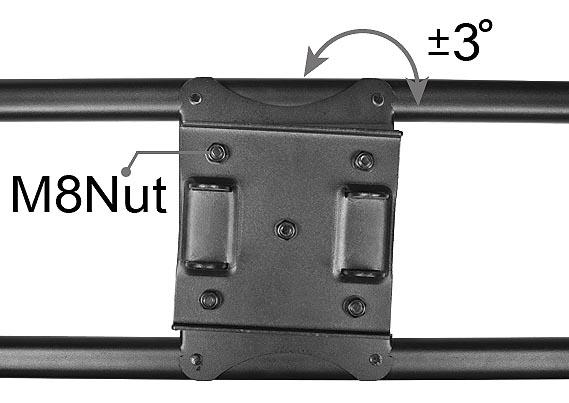 Level / Swivel Adjustment Adjust the screen level up to 3 degrees by loosening the four nuts (M8) located on the