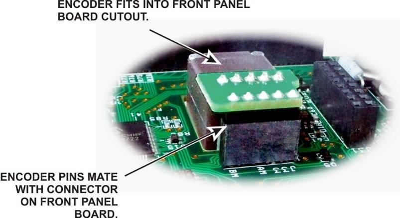 Place the VFO A encoder in the opening near the center of the front panel board so the shaft protrudes through the opening under the LCD.