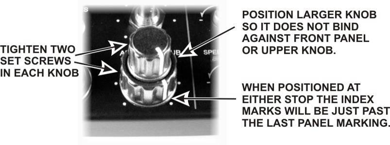 Place the larger of a pair of concentric knobs over the RF/SQL - SUB control as follows (See Figure 18): CAUTION!