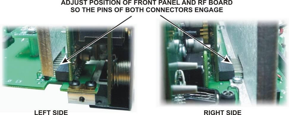 Look at the two multi-pin connectors on the top of the RF board to see if they are engaging the corresponding connectors on the front panel assembly (see Figure 52).