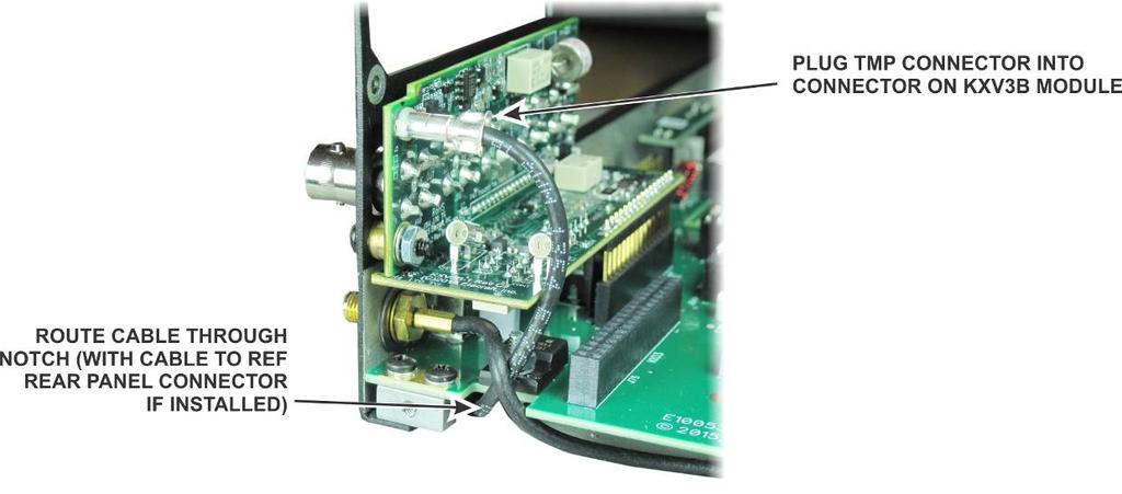 Plug the TMP coaxial connector into the KXV3B module and route the cable through the notch in the RF board as shown in Figure 55.