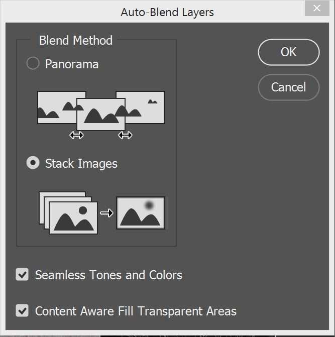you change focus distance Click OK -a progress bar should appear Edit> Auto blend