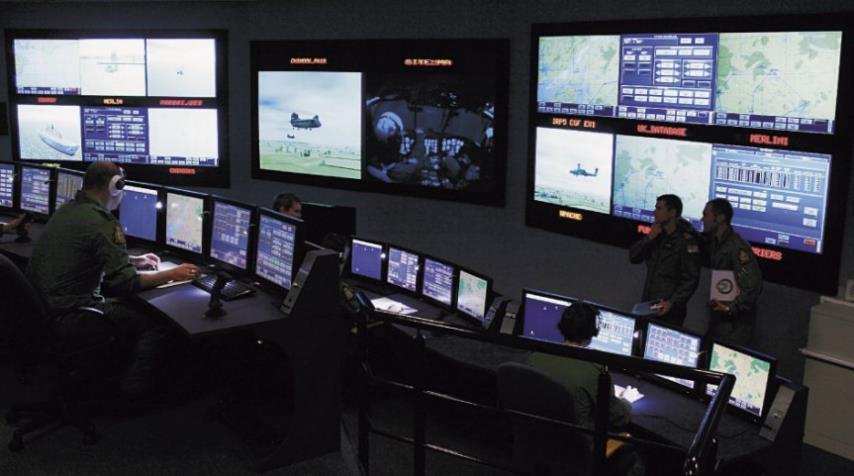screens, 6 security monitors Six Dynamic Mission Simulators (DMS)