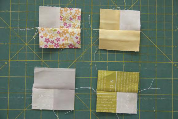 5" pieces together. Press. Then sew the 1.5 x 2.5 piece to those.